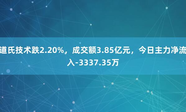 道氏技术跌2.20%，成交额3.85亿元，今日主力净流入-3337.35万
