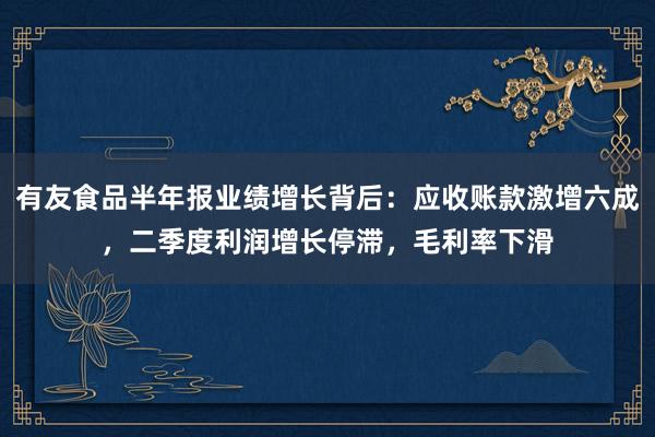 有友食品半年报业绩增长背后：应收账款激增六成，二季度利润增长停滞，毛利率下滑