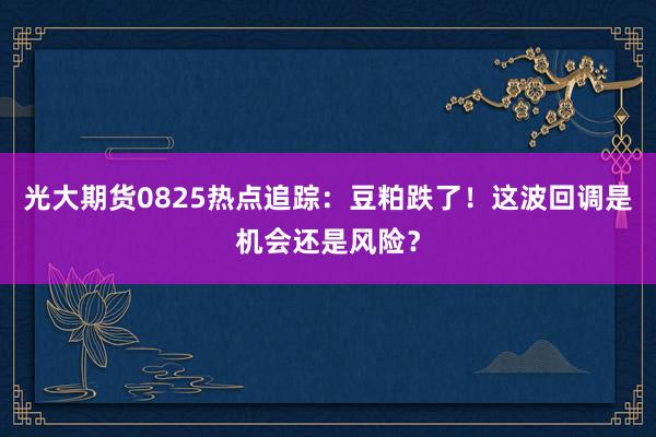 光大期货0825热点追踪：豆粕跌了！这波回调是机会还是风险？