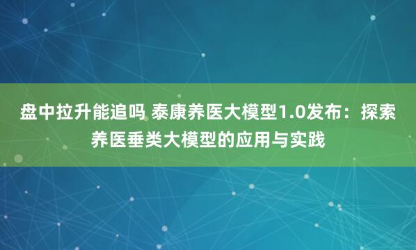 盘中拉升能追吗 泰康养医大模型1.0发布：探索养医垂类大模型的应用与实践